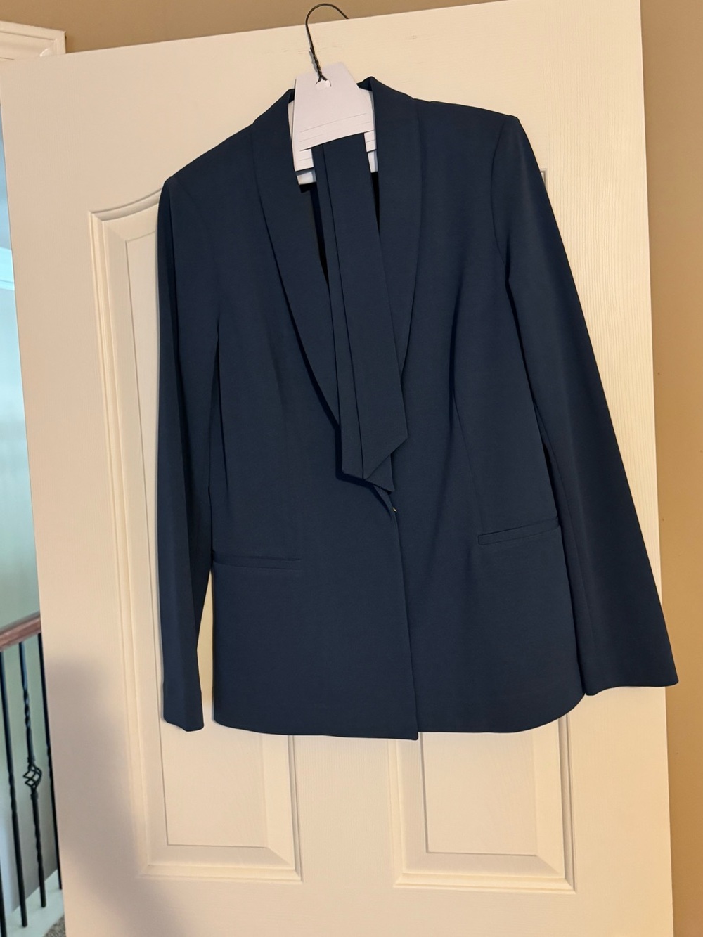 White House Black Market slate blue/gray Blazer with tie belt & hidden snap